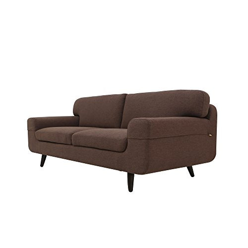 Magari Furniture Mid Century Modern Living Room Couch Fabric Upholstered Classic Three Person Sofa, Dark brown