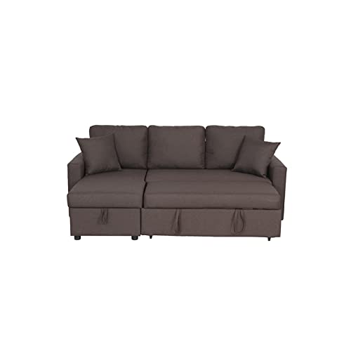 Kingway Furniture Hemus Linen Blend Reversible Sleeper sectional in Brown