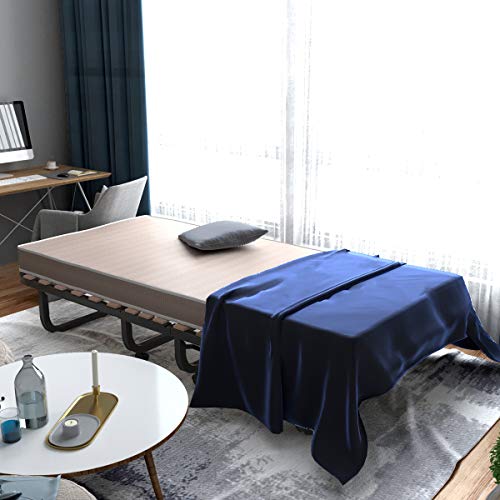 Giantex Rollaway Folding Bed with 4 Inch Mattress, Portable Foldable Guest Bed for Adults, Sturdy Metal Frame, Memory Foam Mattress, Folding Bed Cot Size (Beige & Black)