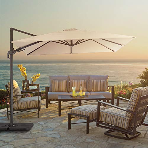 U-Eway 10ft Cantilever Offset Patio Umbrella Stand - Aluminum Polyester 360 Degree Rotating Swing function Cross bottom Easy Tilt Steel Offset Smooth Sliding Handle Shading Square (Beige)