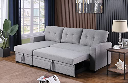 Devion Furniture Lenna Reversible Sectional Sleeper Sofa & Chaise, Light Gray