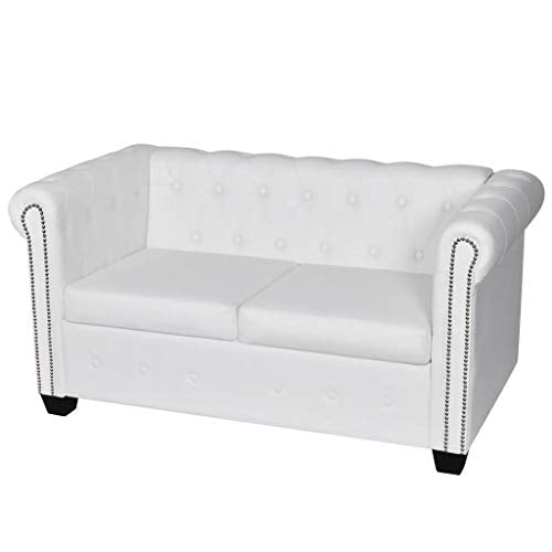 Unfade Memory Simple and Stylish Chesterfield Sofa Artificial Leather Suitable for Any Decoration (2-Seater, White)