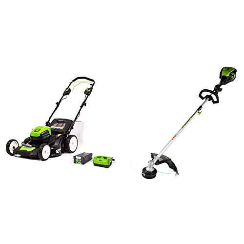 Greenworks Pro 80V 21 inch Brushless Self-Propelled Lawn Mower 4.0Ah Battery and Charger Included, MO80L410 & PRO 80V 16 inch Cordless String Trimmer (Attachment Capable), Tool Only, GST80320