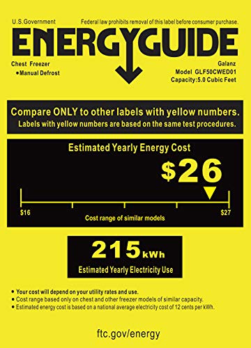 Galanz GLF50CWED01 Manual Defrost Chest Freezer, Mechanical Temperature Control, White, 5.0 Cu Ft