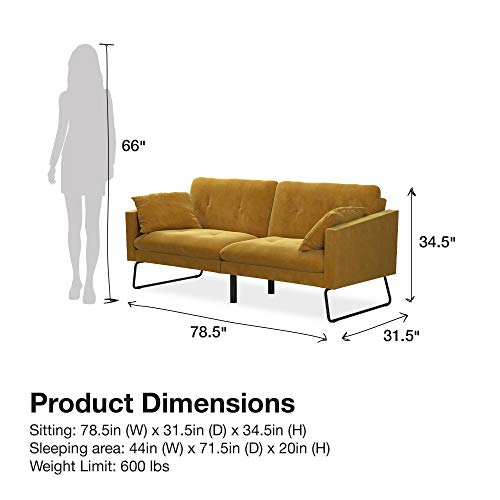 Mr. Kate Neely Futon with Bolster Pillows, Mustard Velvet