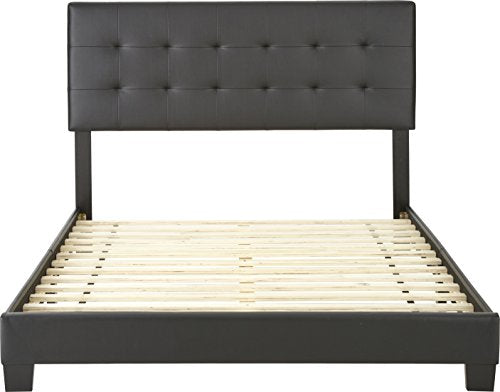 Boyd Sleep Murphy Upholstered Platform Bed Frame Mattress Foundation with Tufted Panel Headboard and Strong Wood Slat Supports: Faux Leather, Black, Queen