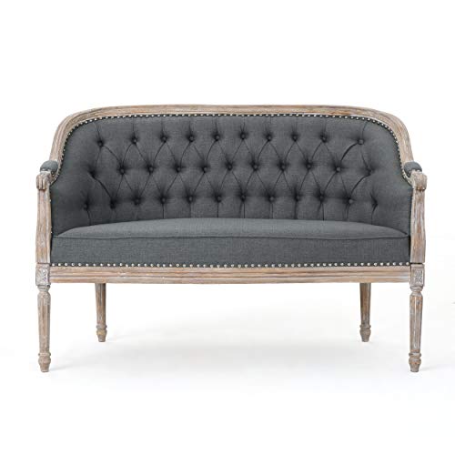 Christopher Knight Home Faye Traditional Fabric Tufted Upholstered Loveseat, Dark Gray, Antique