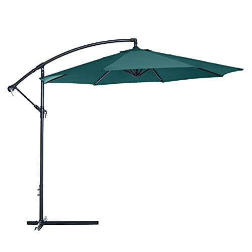 Outsunny 10' Cantilever Hanging Tilt Offset Patio Umbrella with UV & Water Fighting Material and a Sturdy Stand, Green