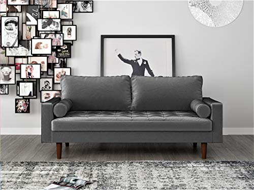US Pride Furniture NS5457-S Caladeron Mid-Century Modern Sofa in Soft Velvet, Grey