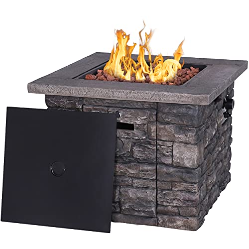 MUPATER Outdoor Propane Gas Fire Pit Table for Outside Patio with Lid, Cover and Lava Rocks, 30'' Square Outdoor Firepit Table with 50000 BTU Stainless Steel Burner and Hose