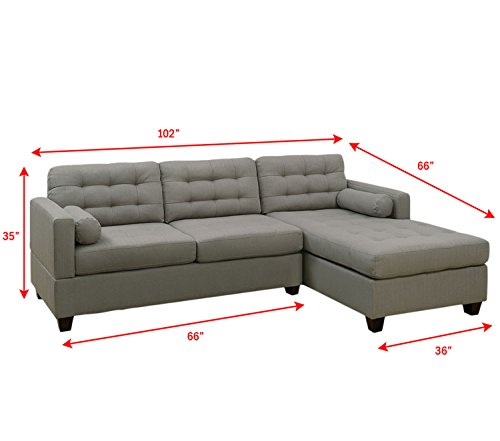 Poundex F7564 Bobkona Kiele Sectional Set, Grey