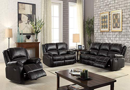 ACME Zuriel Black Faux Leather Reclining Sofa