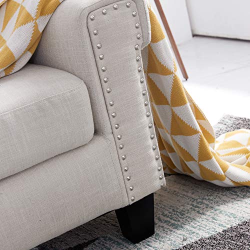 Top Space Loveseat Couch Upholstered Modern 2-Seat Sofa Simple Style Arm Chair Linen Fabric Furniture Living Room(Beige)