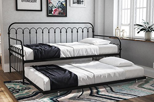 Novogratz Bright Pop Twin Metal Daybed and Trundle, Stylish & Multifunctional, Built-in Casters, Black