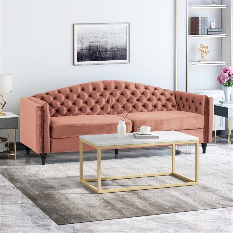 Phoenix Traditional Button Tufted Velvet 3 Seater Sofa, Blush and Dark Brown