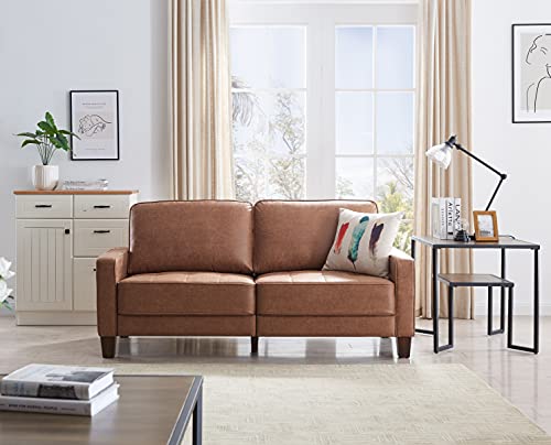 MODERION Loveseat Sofa, 70” L Sofa Bed with Solid Wood Frame, Couches with Technology Fabric, Easy Assembly 2-seat Sofa for Living Room,Office,Small Space Yellowish Brown TSF21202LT