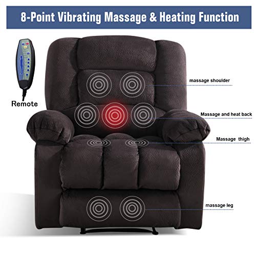 ANJ Massage Recliner Chair with Heat and Vibration, Overstuffed Manual Reclining Single Sofa Fabric Massaging Recliners (Chocolate)