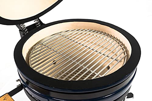 VESSILS 15 Inch Kamado Charcoal BBQ Grill Handle Style – Heavy Duty Ceramic Barbecue Smoker and Roaster with Built-in Thermometer and Stainless Steel Grate