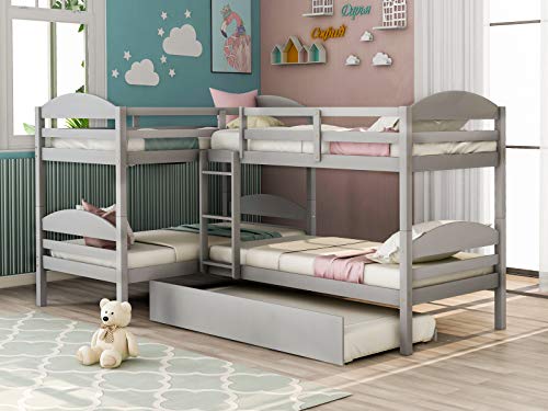 Harper & Bright Designs Twin L-Shaped Bunk Bed with Trundle, Can  be Divided into Two L-Shaped Beds, No Spring Box Needed (Grey)