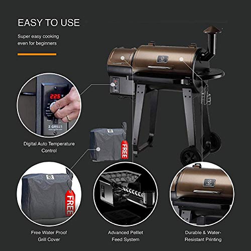 Z GRILLS ZPG-450A 2020 Upgrade Wood Pellet Grill & Smoker 6 in 1 BBQ Grill Auto Temperature Control, 450 Sq in Bronze