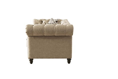 ACME Aurelia Beige Linen Loveseat with 2 Pillows