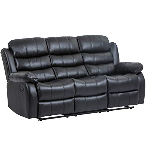Recliner Chair Reclining Sofa Couch Sofa Leather Home Theater Seating Manual Recliner Motion for Living Room (Three Seat, Black)