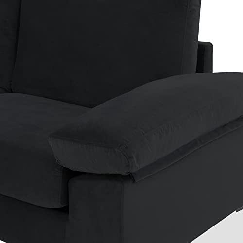 Casa Andrea Milano Modern Large Velvet Fabric Sectional Sofa, L-Shape Couch with Extra Wide Chaise Lounge and Black Legs