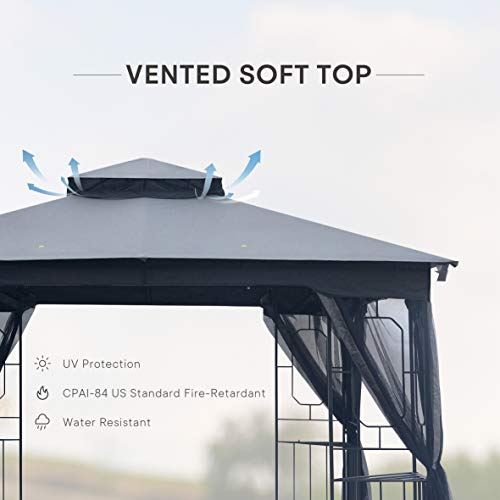 Garden Gazebo Polyester Fabric 10' x 10' Patio Backyard Double Roof Vented Gazebo Canopy with Mosquito Netting, Dark Gray