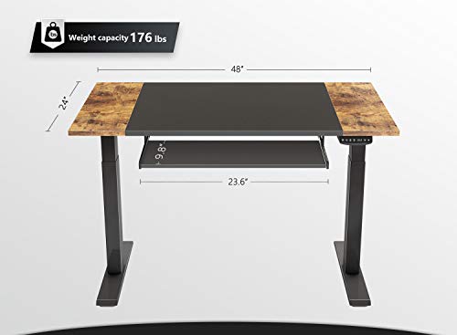FEZIBO Dual Motor Height Adjustable Electric Standing Desk with Keyboard Tray, 48 x 24 Inch Sit Stand Table with Splice Board, Black Frame/Rustic Brown and Black Top