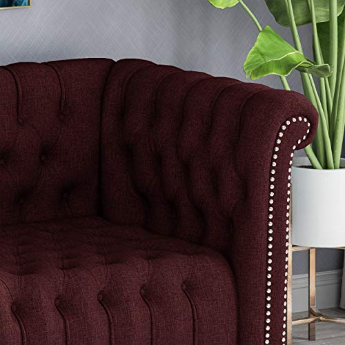 Edgar Traditional Chesterfield Sofa with Tufted Cushions, Wine and Black