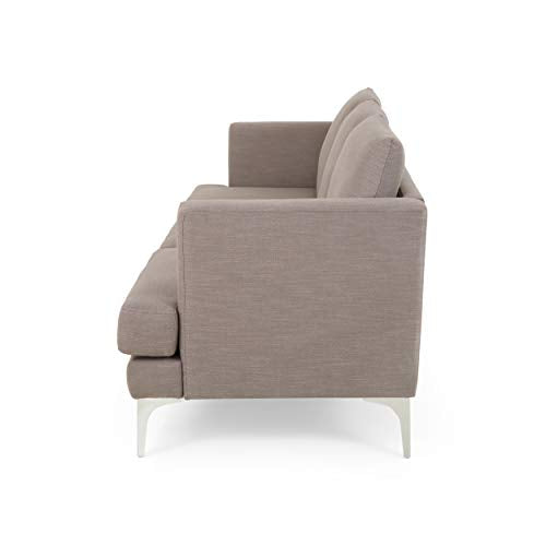 Faithe Modern Fabric 3 Seater Sofa, Dark Taupe and Silver