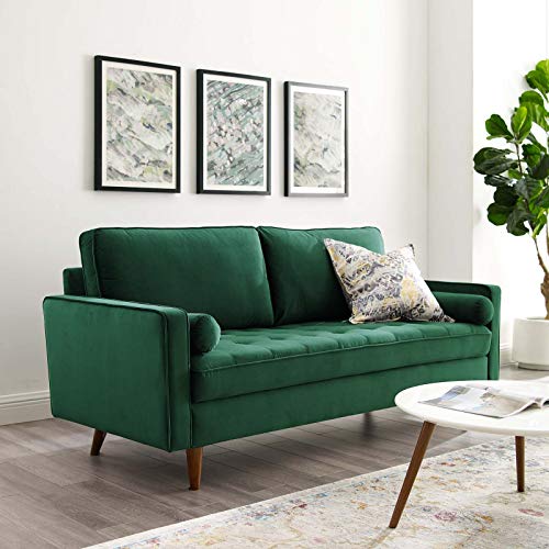 Modway Valour Performance Velvet Upholstered Tufted Sofa, Green