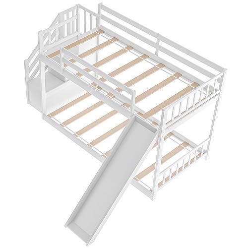 Twin Bunk Beds with Slide for Kids, Low Profile Bunk Beds with Staircase, No Box Spring Needed