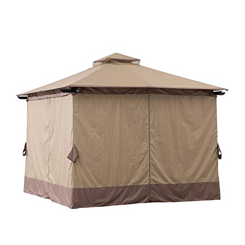 Sunjoy A101011700 Cristina 12x12 ft. Steel Gazebo with 2-Tier Hip Roof, Tan and Brown