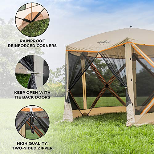 Hike Crew 6-Panel Pop-Up Screen House Gazebo 140x140 Inch – Instant Setup 6-Sided Hub Tent UV Resistant (SPF 50+) Fits 9 People Heavy Duty 210D Material – Includes Carry Bag & Ground Stakes