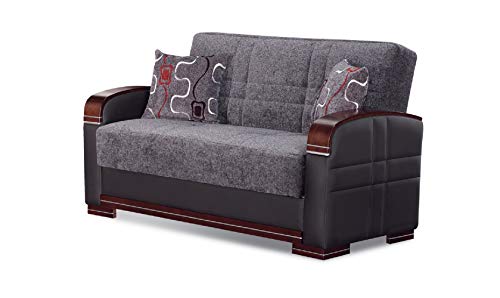 BEYAN Montana Gray Black Modern Two-Tone Living Room Convertible Loveseat with Storage, 64
