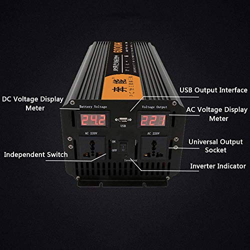 Modified Sine Wave Power Inverter 2200W/3200W/4000W/6000W/8000W/12000W, Voltage Converter DC 12V/24V/48V to AC 200V～240V, Car Inverter with 2 AC Outlets and Dual LED Digital Display, 24V to 220V,6000W