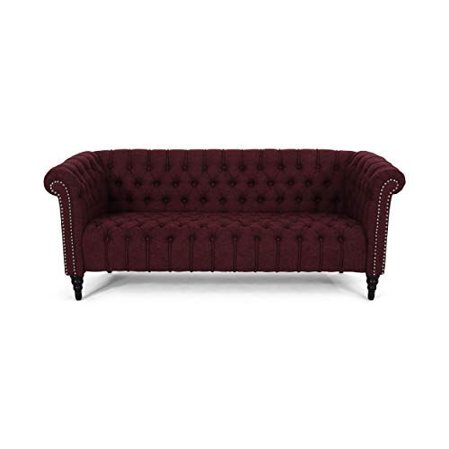 Edgar Traditional Chesterfield Sofa with Tufted Cushions, Wine and Black
