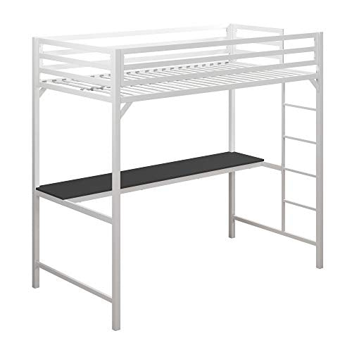 DHP Miles Metal Twin Loft Bed with Desk, White