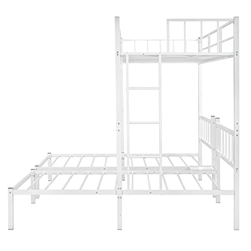 Triple Bunk Beds, Twin Over Twin/Twin Bunk Bed Metal Triple Bed Frame for Kids Boys Girls, Can be Divided Into 3 Separate Beds, White