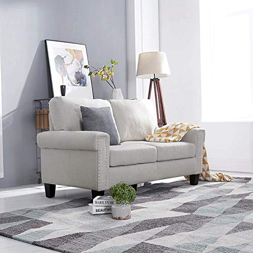 Top Space Loveseat Couch Upholstered Modern 2-Seat Sofa Simple Style Arm Chair Linen Fabric Furniture Living Room(Beige)