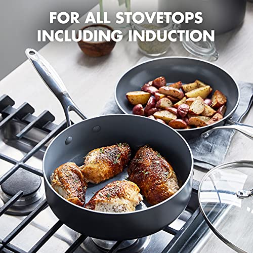 GreenPan Valencia Pro Hard Anodized Induction Safe Healthy Ceramic Nonstick, Cookware Pots and Pans Set, 11 Piece, Gray