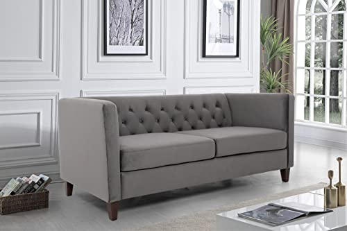 US Pride Furniture Modern Style High Density Foam 73.3'' Wide Cool Grey Velvet Button-Tufted 2 Seater Living Room Removable Cushion & Solid Wood Legs (S5708-5714) Sofas