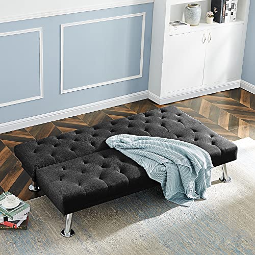 Sofa Bed, Folding Sofa Couch Bed, Upholstered Convertible Sleeper for Living Room (Black)