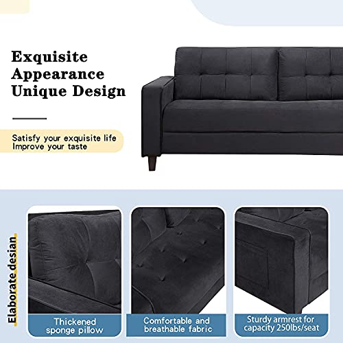 RINIMEI 2 Piece Living Room Furniture Set Include Upholstered Three Seater Sofá & Loveseat, Sectional Sofa Stylish Velvet Tufted Cushion Couch Easy Assemble W/Side Pockets,Black