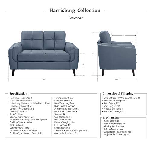 Lexicon Harrisburg Living Room Loveseat, Blue