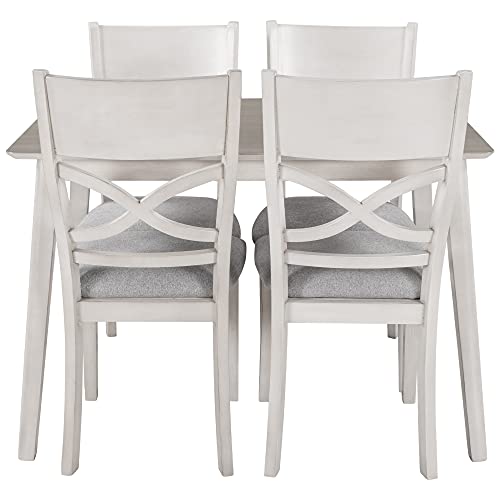 Farmhouse Rustic Dining Room Set of 5, 5-Piece Kitchen Dining Table Set with 4 Upholstered Padded Chairs