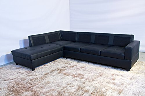 Life Style Furniture Left Facing Russes Sectional Sofa Set With Ottoman, Black