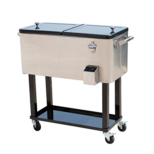 Tenive 80-quart Stainless Steel Patio Cooler Portable Ice Cooler Cart Rolling Party Drink Entertaining Outdoor Cooler Cart - Silver
