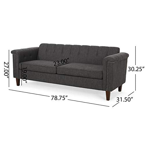 Christopher Knight Home Shelby Contemporary Channel Stitch Fabric 3 Seater Sofa, Charcoal + Espresso